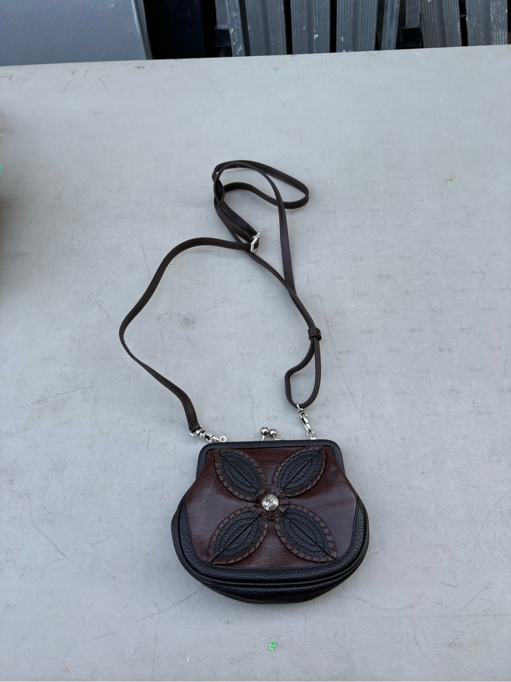 : Brighton Brown & Black Floral Kiss Lock Crossbody Purse